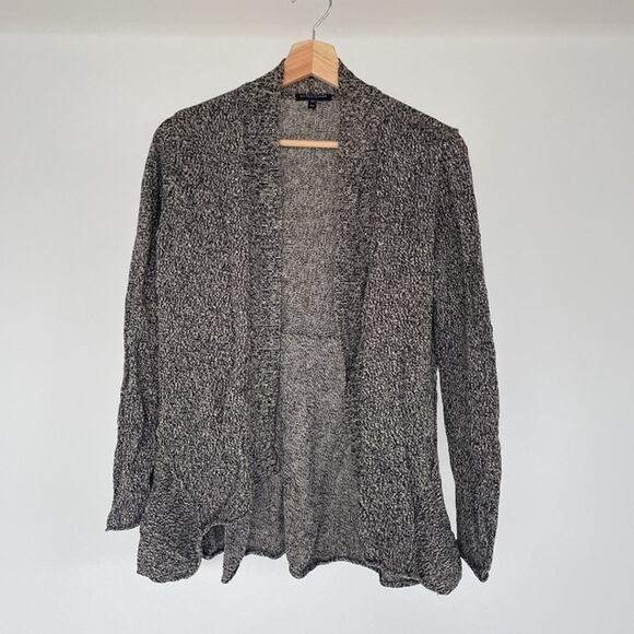 Eileen Fisher Heather Gray Linen Wool Flared Open Knit Cardigan Sweater Sz PM - Picture 1 of 9